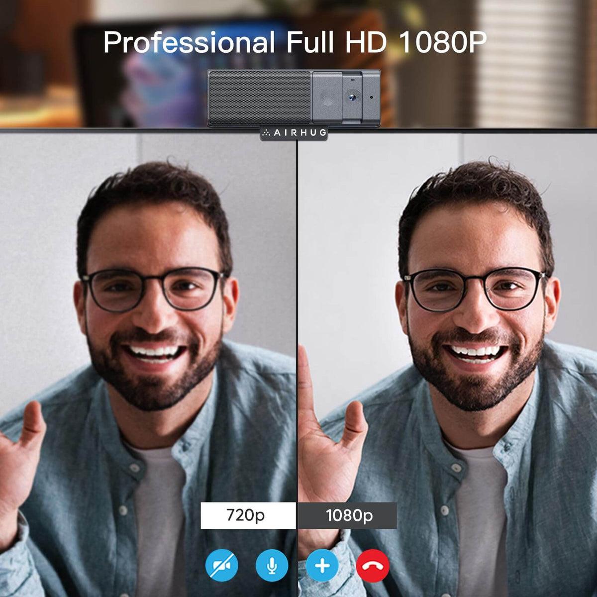 Camera Headset AIRHUG 3 in 1 1080P Webcam with Microphone & Speake,USB Camera,for Onl